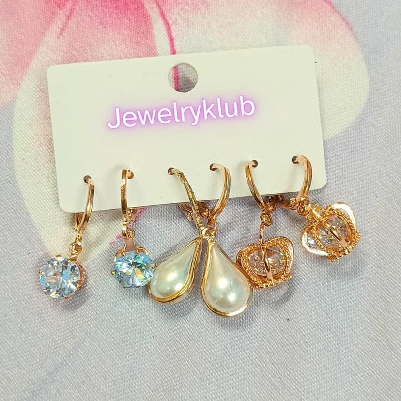 Jewelryklub Combo Of 3 Pairs Rose Gold Plated Zircon Studded AD Earrings For Girls Women Design 6 view 6