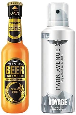 Park Avenue Men's Signature Deo, Voyage, 130ml with Damage Free Beer Shampoo, 180ml