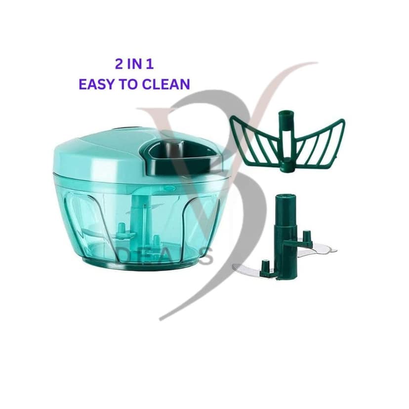 V3Deals Manual Food Chopper, Turquoise, 2-in-1 Multi-Purpose Pull Cord Vegetable Chopper with Storage Lid, 130mm (450ml) view 3