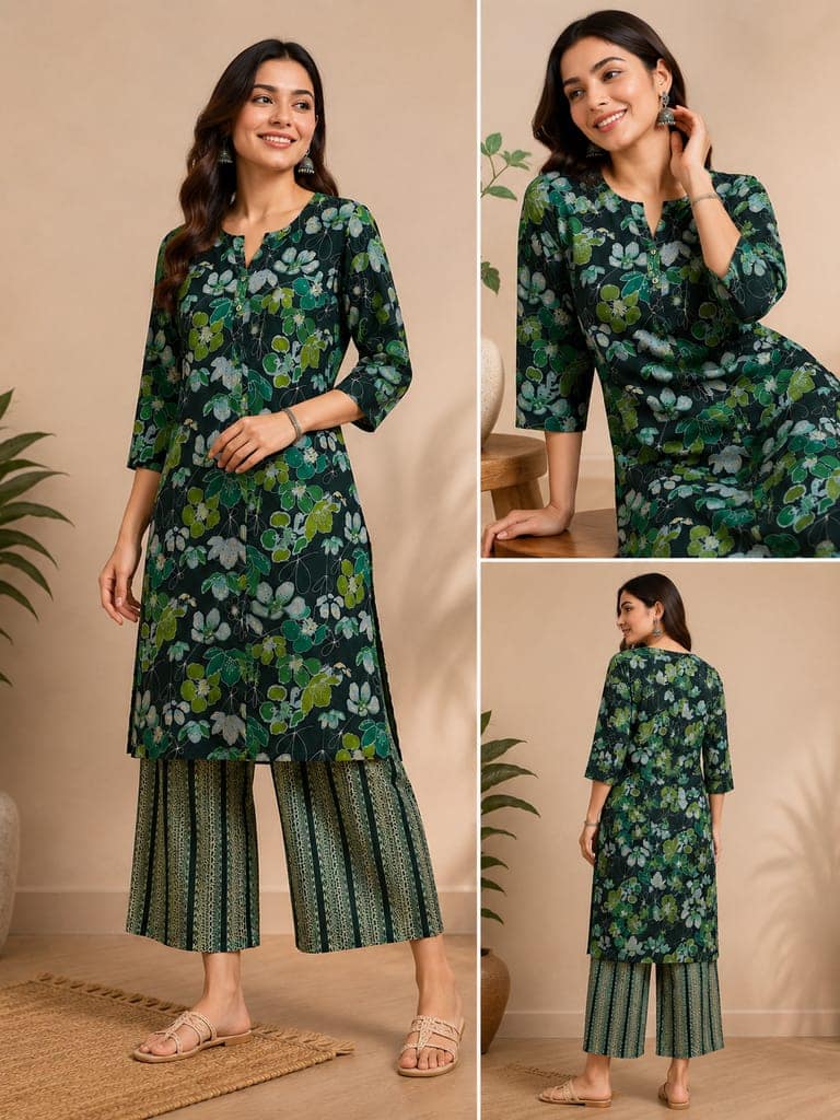 Glamvila Sage Blossom Kurti Palazzo Set view 5