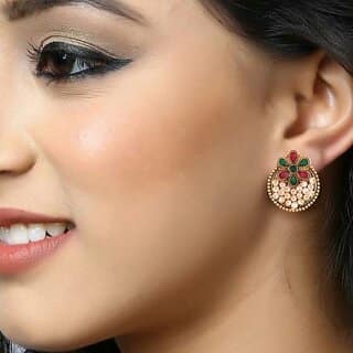 Vivastri Traditional Alloy Pearl Gold Plated Stud Earrings for Women & Girls [VIVA2569ERG-MULTI] view 2