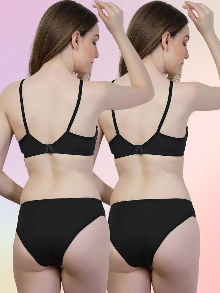 adornstar Women Cotton Lingerie Set with Solid Color Design | Non Wired and Non Padded Bra with Full Coverage Hipster Panty Set | Stylish and Soft Stretchable Fabric (Pack of 2) view 3