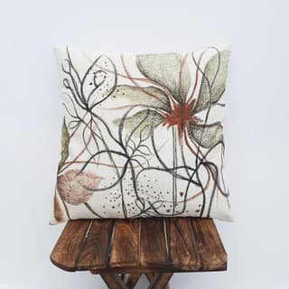 Indihomecraft Handicraft Cotton Cushion Cover | Hand Painted Embroidery | Decorative Art Boho Pillow | Handmade Painted Pillow Cover | Square Shape 18X18 Inches Cushion Cover (Set of 1)