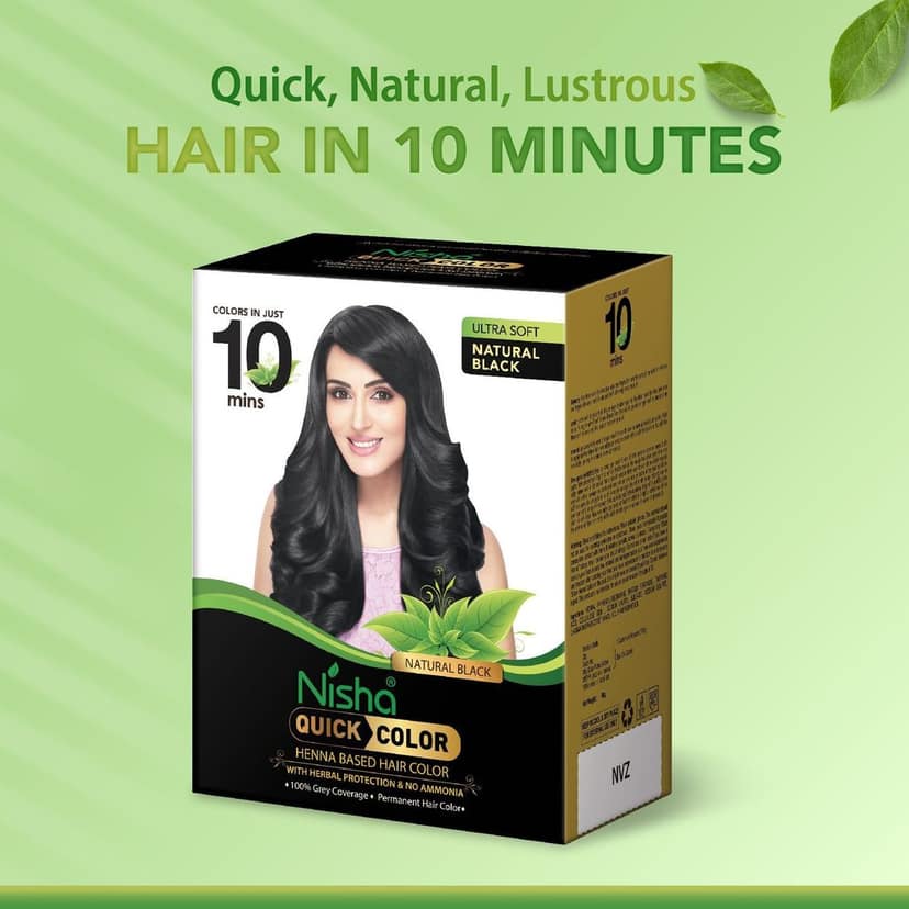 Nisha Quick Color 10 Minute Henna Based Hair Colour Natural Black Hair Dye 60g Pack of 2, No Ammonia, 100% Grey Coverage view 5