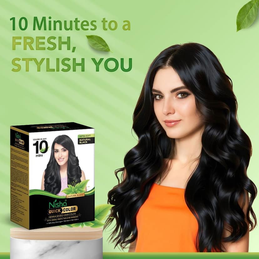 Nisha Quick Color 10 Minute Henna Based Hair Colour Natural Black Hair Dye 60g Pack of 2, No Ammonia, 100% Grey Coverage view 9