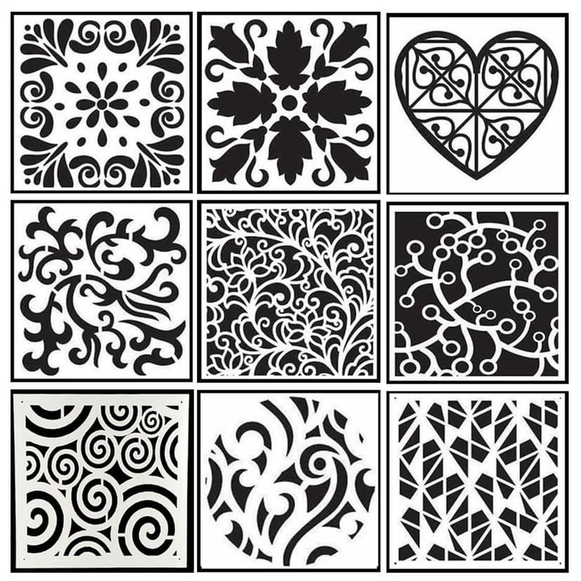 Cake Decorating Stencils For Food, Wall, Costume, Dessert, Coffee Decor Moulds DIY Craft (6x6 Inch, 9 Pcs)