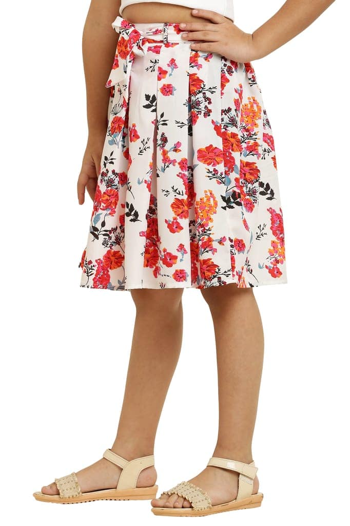 Trendy Red Flower Skirt With Lining & Ribbon For Girls view 4