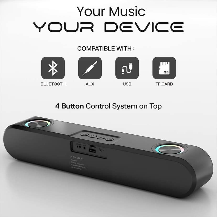 Hammer BeatBox 24W Output Bluetooth Soundbar With RGB Lights and Upto 8 Hours Playtime view 5