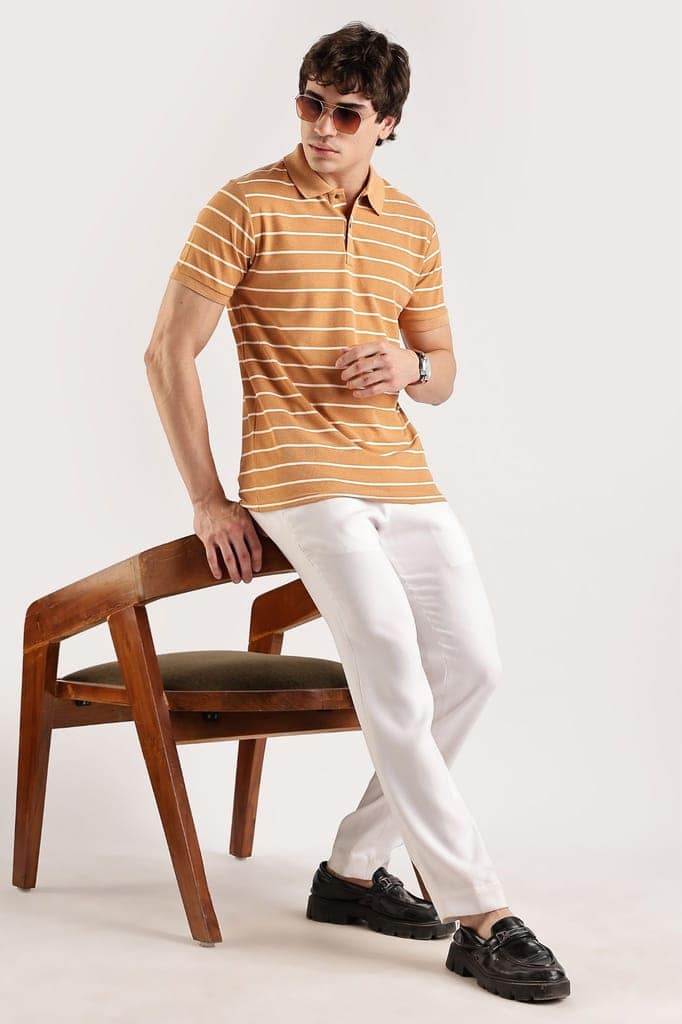 Pollycotton Orange Striped Polo view 3