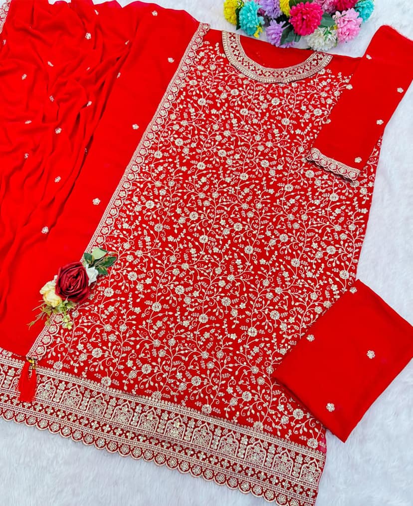 Designer Red Georgette Sharara Suit for Women view 3