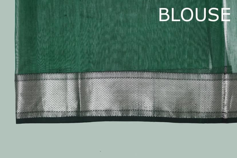 Natural Green Meena Zari Buti handloom Saree with Tassels view 5