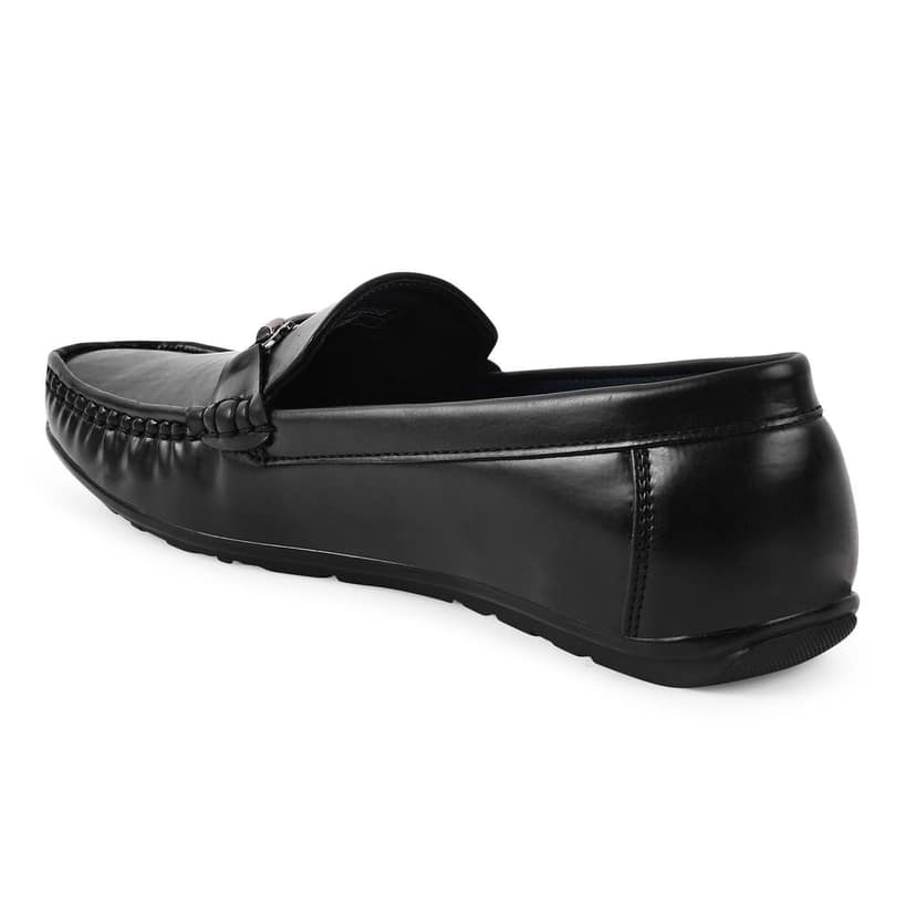 Paragon Black Formal Slip-On Loafers for Men with Metal Accents view 2