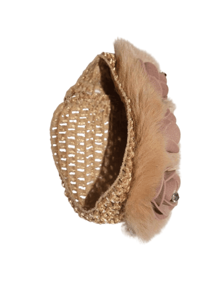 Faux Fur Headband with Rose Appliques and Rhinestones view 3