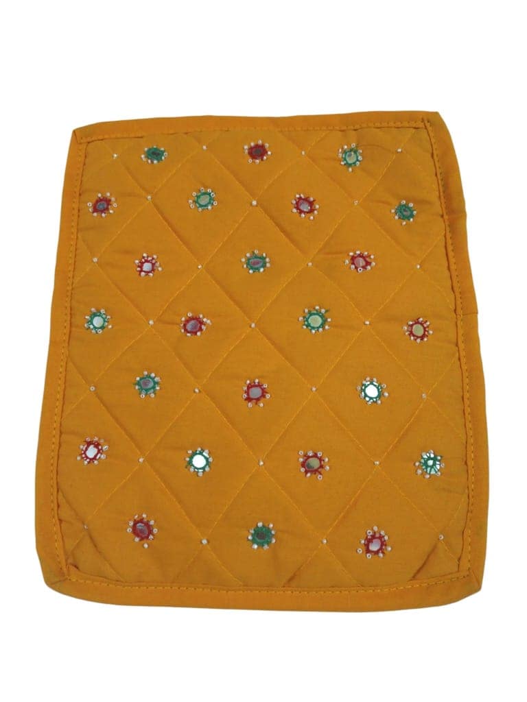 Yellow Embroidered Hand Purse Big with Mirror Work view 2