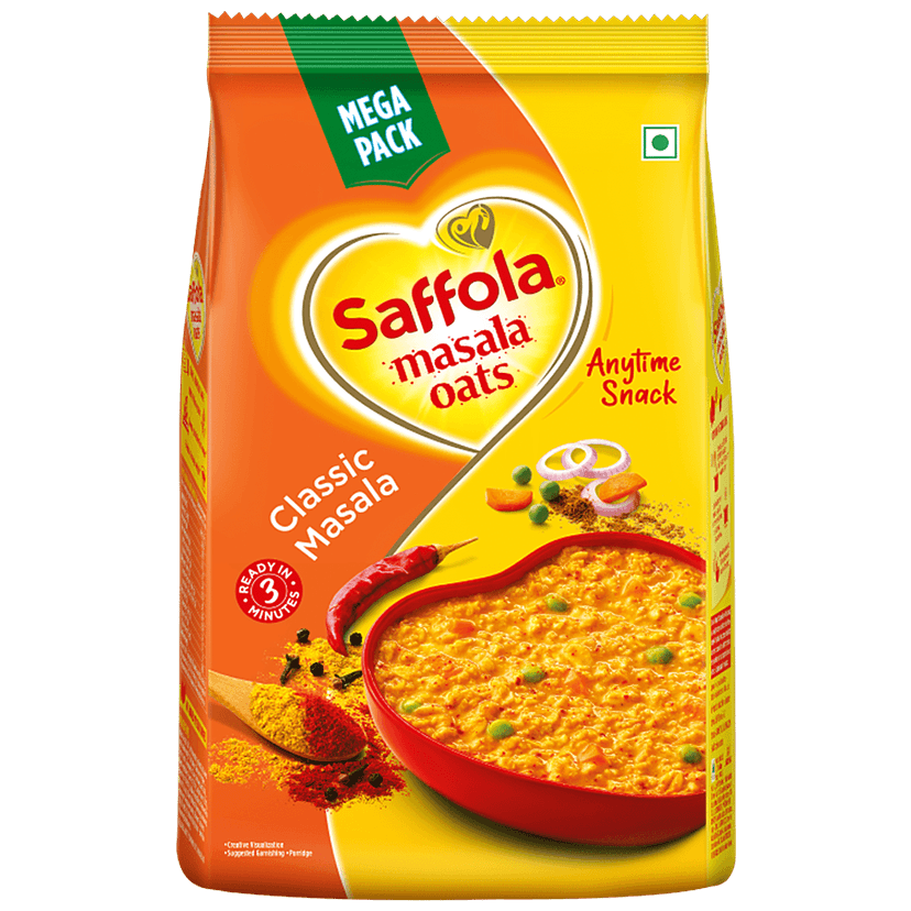Saffola Masala Oats - Classic Masala, Fibre Rich, Healthy Snack, 500 G view 2