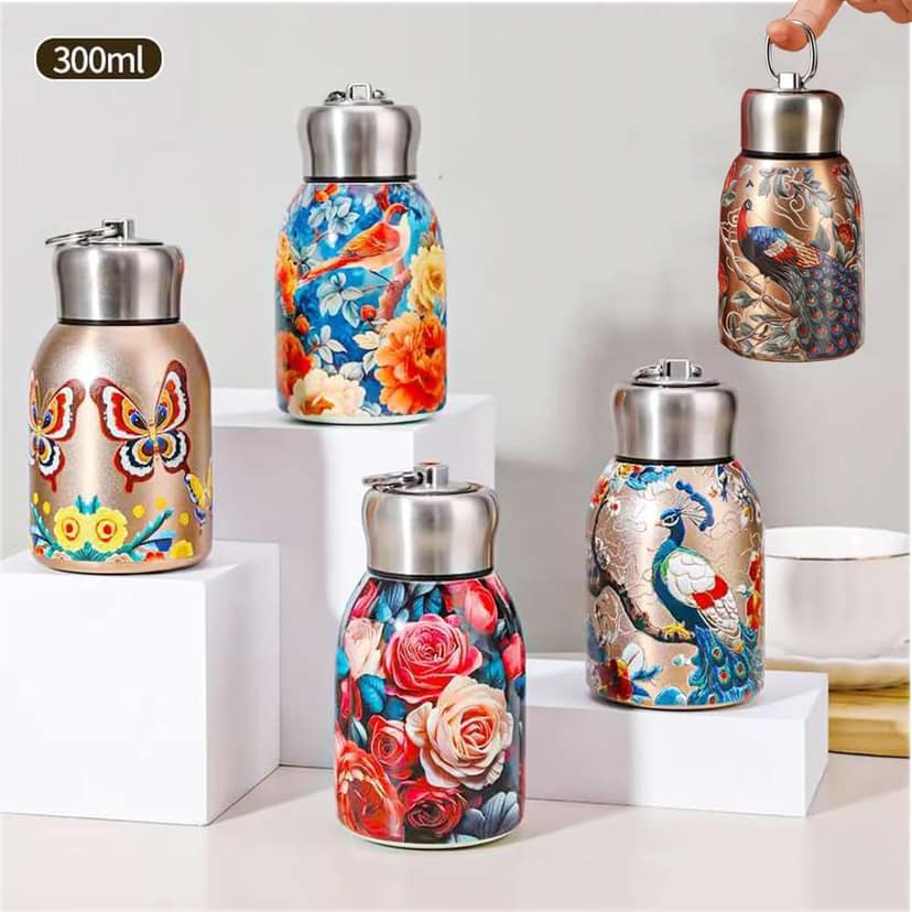Butterfly Floral Mini Stainless Steel Thermos Bottle | Insulated Hot & Cold Flask view 3