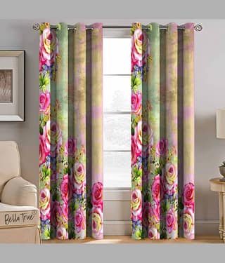 BELLA TRUE Floral Semi-Transparent Curtain 9 ft Pack of 1 Multicolor