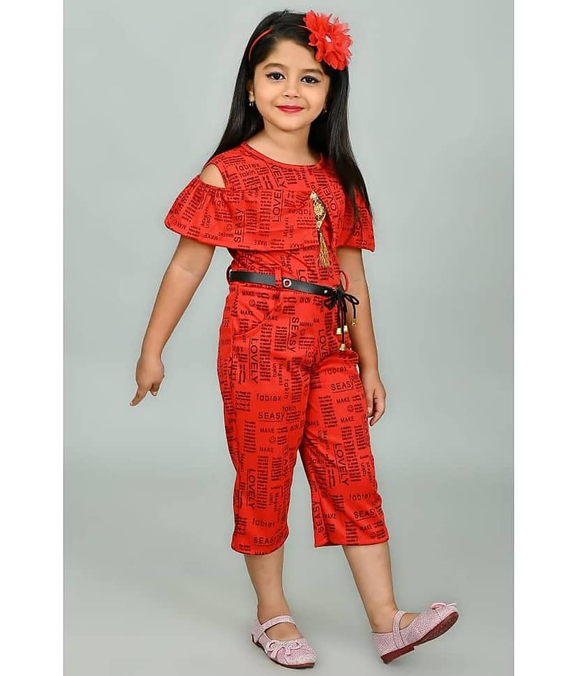 JCT DRESSES Girls Crepe Capri Jumpsuit ( Pack of 1 , Red )