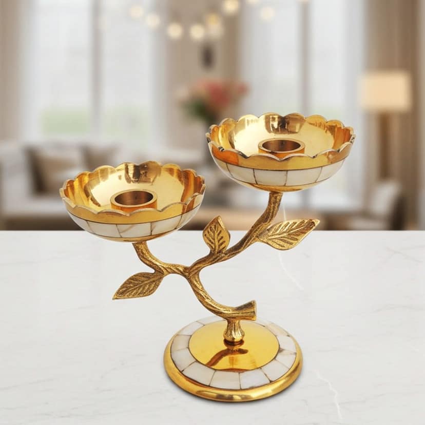 Brass Decorative Tree Candle Stand, Height : 6.5 Inch (ZMAS503 A) view 2