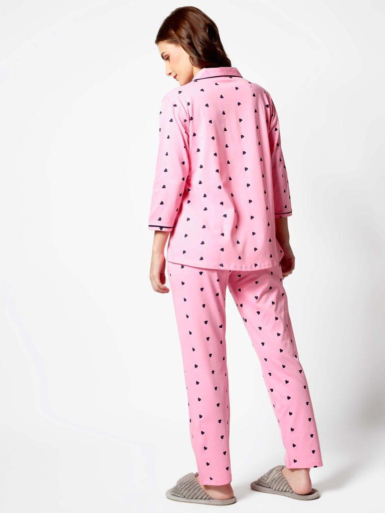 Zeyo Women Green Heart print Stylish Night suit set view 4