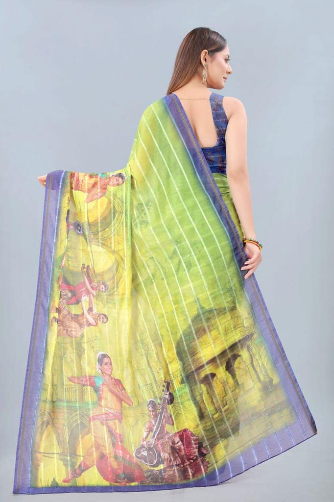 Silk Zone Women's Cotton Digital Print Zari Sequin Woven Black Saree view 4
