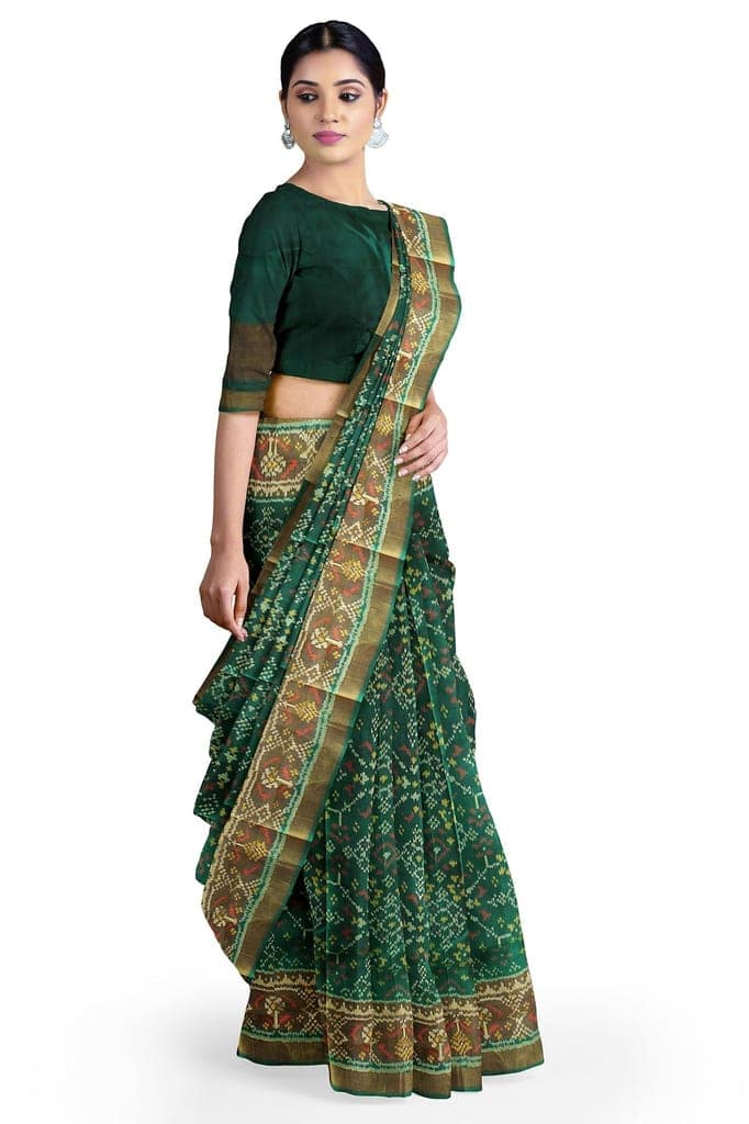 Garvi Gurjari (A Gujarat Govt Enterprise Women Green Shaded Handloom Single Ikat Silk Patola Saree (GGCSIKS113) view 3