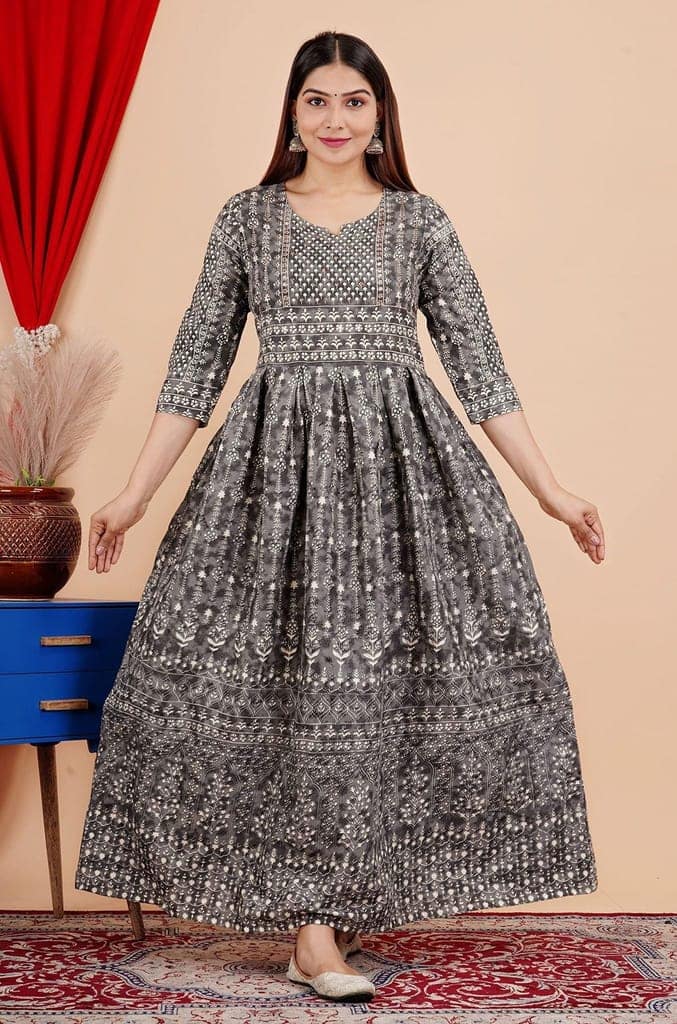 MANMAYEE Women's Rayon Sitara Work Long Kurti Gown | A-Line Kurti view 10