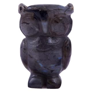 Labradorite Owl, Fengshui, Good Luck Symbol of Wisdom and Protection from Evil, Statue, Laxmi Vahana (KI_131) by Krishna Impex