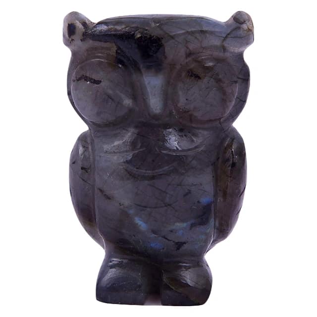 Labradorite Owl, Fengshui, Good Luck Symbol of Wisdom and Protection from Evil, Statue, Laxmi Vahana (KI_131) by Krishna Impex