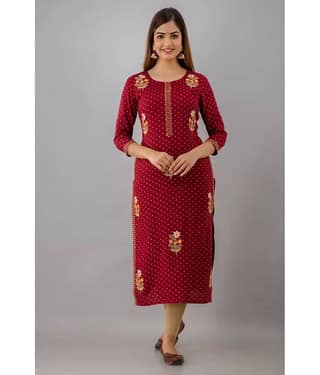 FABRR - Maroon Rayon Women's Straight Kurti ( Pack of 1 )