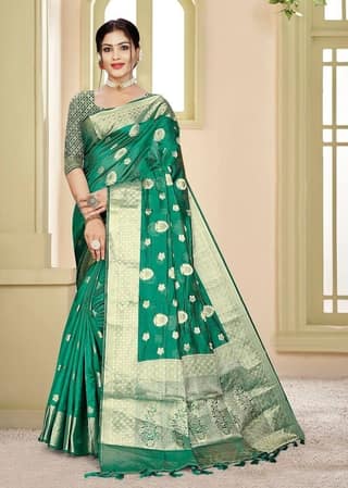 Woven Art Silk Saree in Teal Green