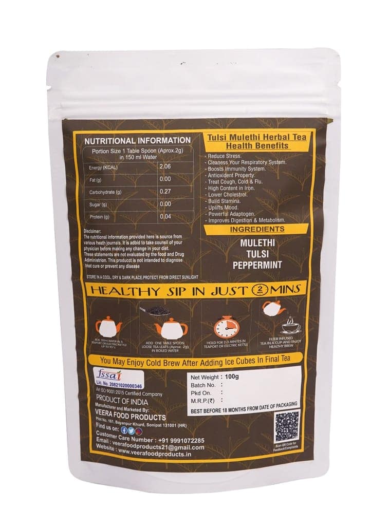 Tulsi Mulethi Herbal Tea -Caffeine free 100g - Improve Oral Health & Throat Infection - Powerful Natural Herbs - No Preservatives, No Artificial Flavours, Real Ingredients view 2