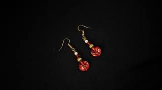 Red Button Earrings with Gold Accents