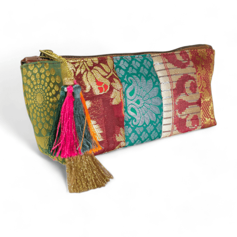 PRASHU Recycled Brocade Fabric Pencil Pouch Light Weight Pouch for Stationary/Aesthetic Pencil Case for College Students/School Pouch for Girls view 4