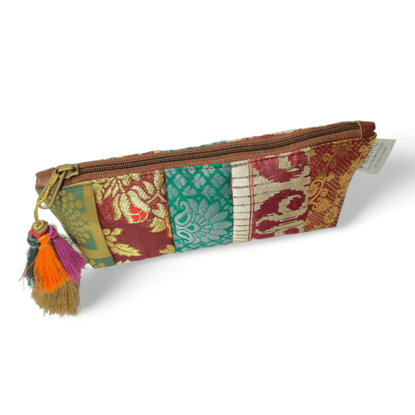 PRASHU Recycled Brocade Fabric Pencil Pouch Light Weight Pouch for Stationary/Aesthetic Pencil Case for College Students/School Pouch for Girls view 5