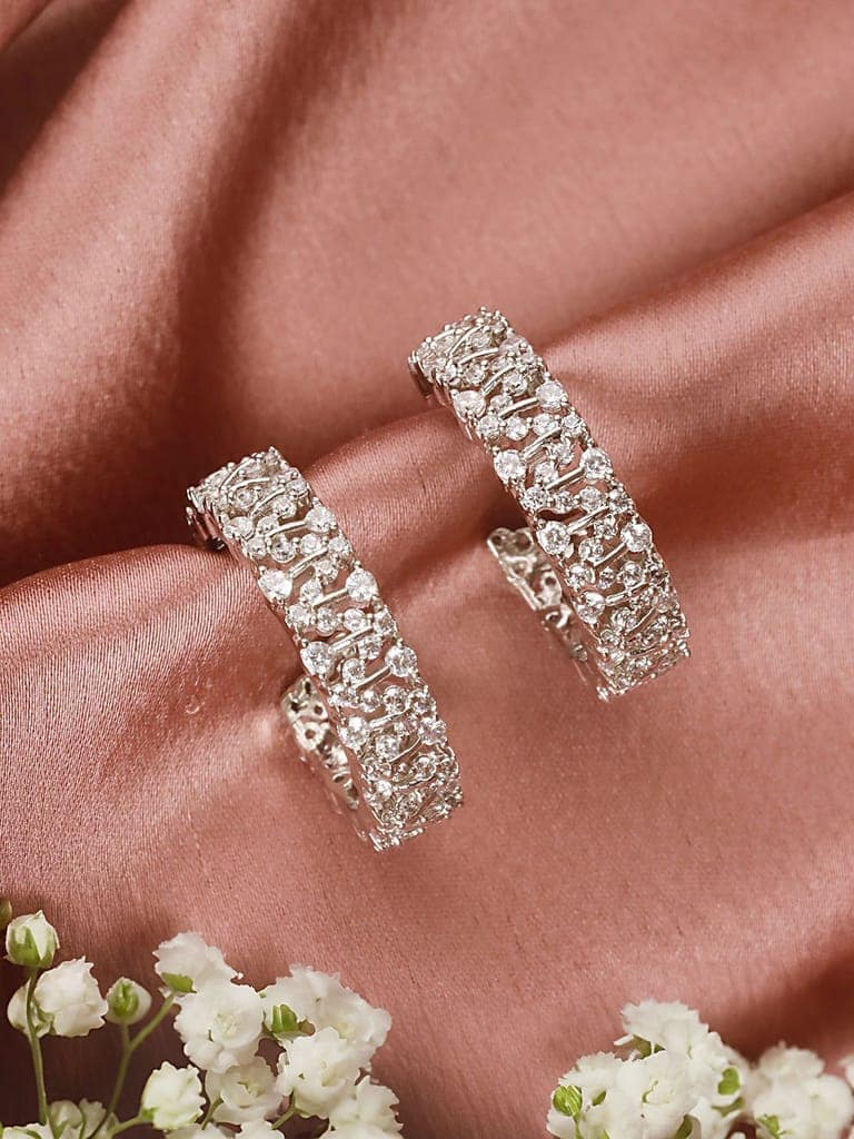Silver Plated Zircon Studded Minimal Half C Hoops Earrings view 2