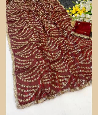 ofline selection Satin Applique Regular Saree With Unstitched Blouse Piece ( Fluorescent Orange )
