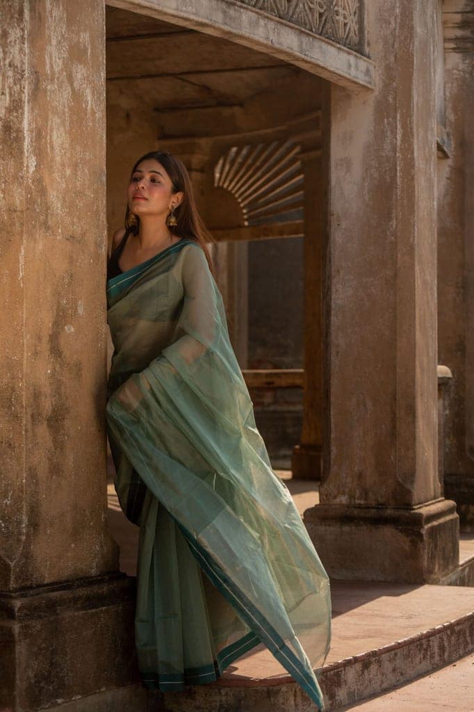 Utsav silk cotton saree - Pista view 4