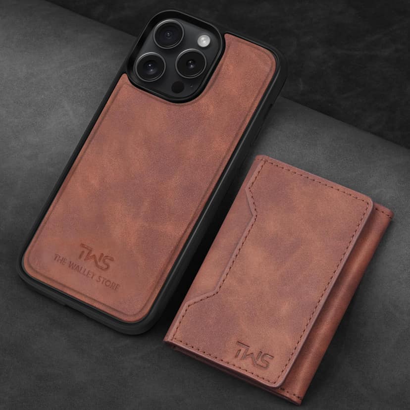 The Wallet Store Premium Leather iPhone Case Cover With Detachable Cardholder - Brown - iPhone 15 Pro view 2