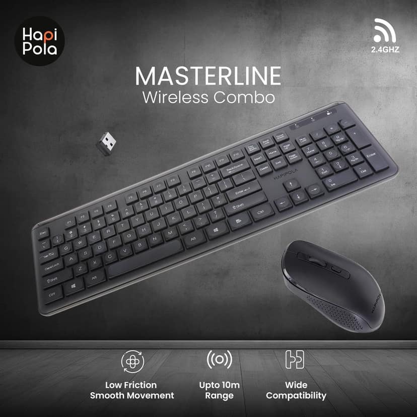 HAPIPOLA Combo 1 MASTERLINE Wireless CHICKLET Keyboard and Mouse Set | 2.4 Ghz Plug-and-Play Simplicity Slim Keystrokes Full Size Silent Mouse and Keyboard view 4