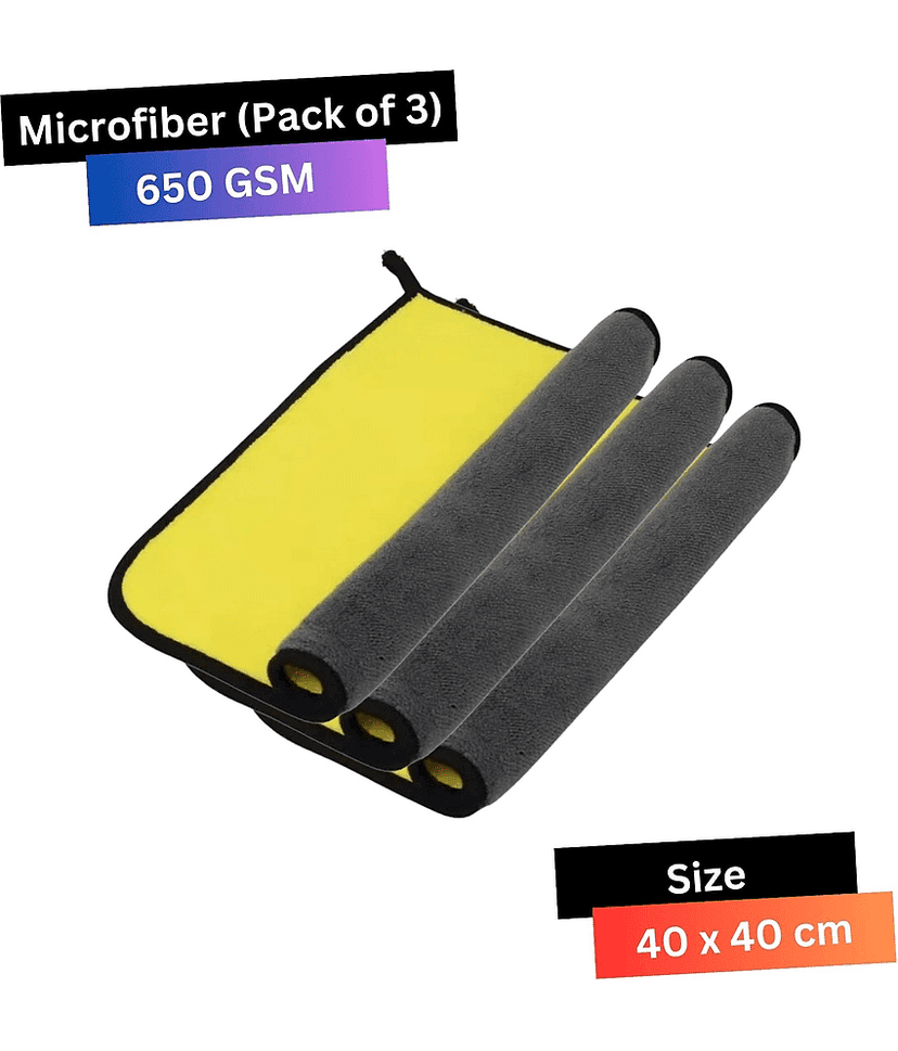 Chic Wool Yellow 650 GSM Microfiber Cloth For Automobile ( Pack of 3 )