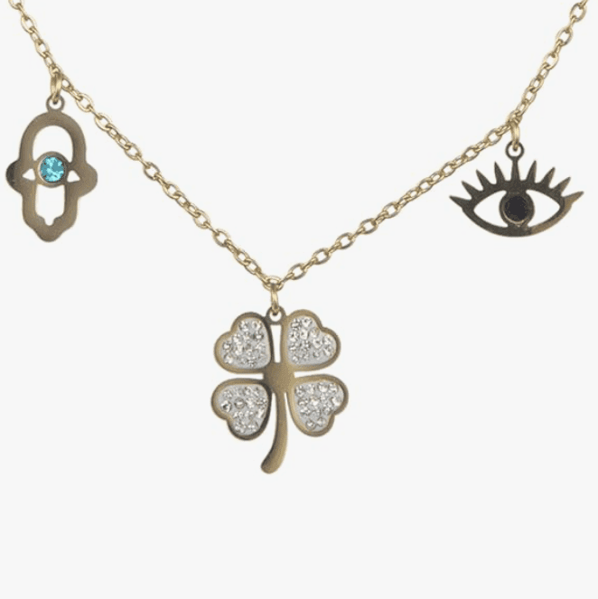 ARyee Accessorize Gold-tone Charm Evil Eye Leaf Necklace With Fish Hook view 2