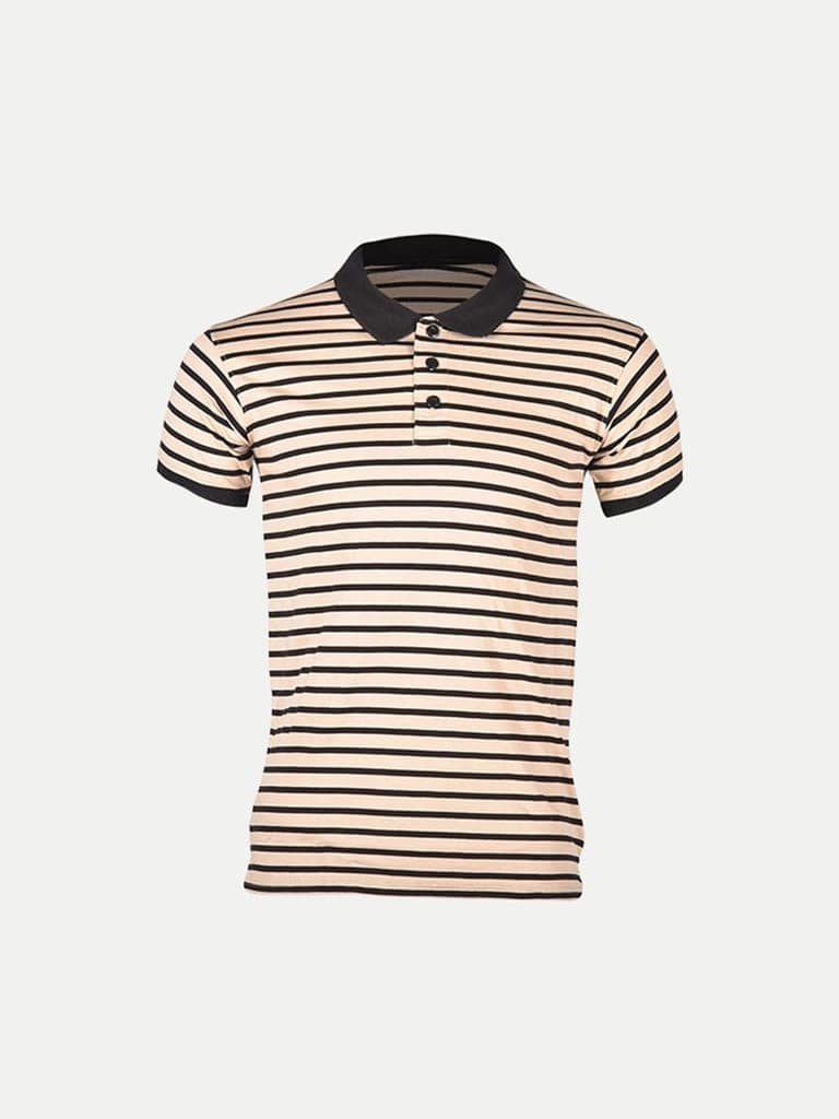 Mens Beige Fashion Striped Cotton Polo T-shirt