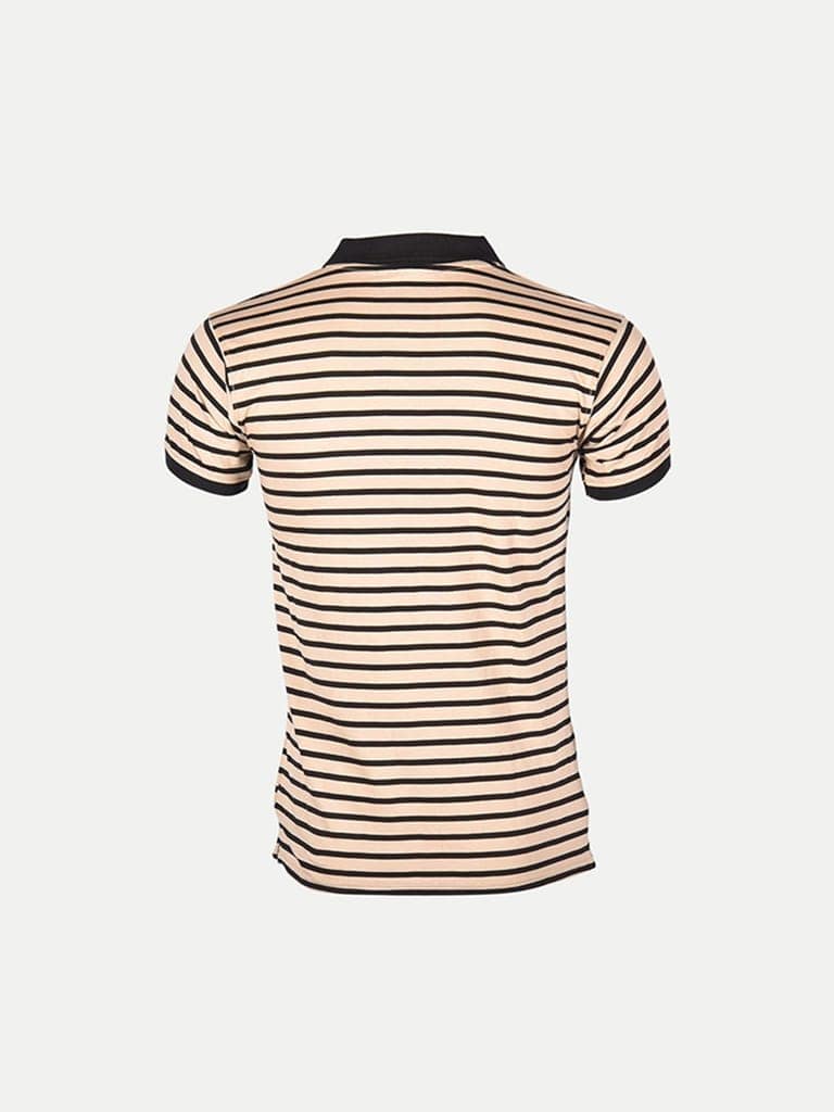 Mens Beige Fashion Striped Cotton Polo T-shirt view 4