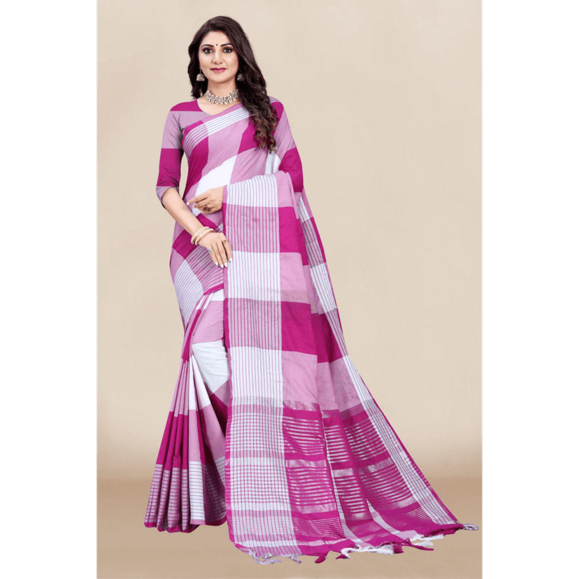 TheHangr Women's Cotton Silk Saree With Blouse Piece & Fancy Jhalar - Wine