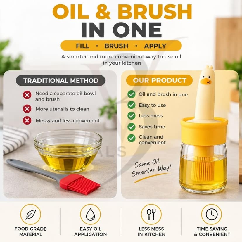 V3Deals Plastic Oil Dispenser Bottle with Silicone Brush | 200ML Leakproof Jar Design, Transparent Jar, Cooking & Baking, BBQ Use, Versatile Container view 3