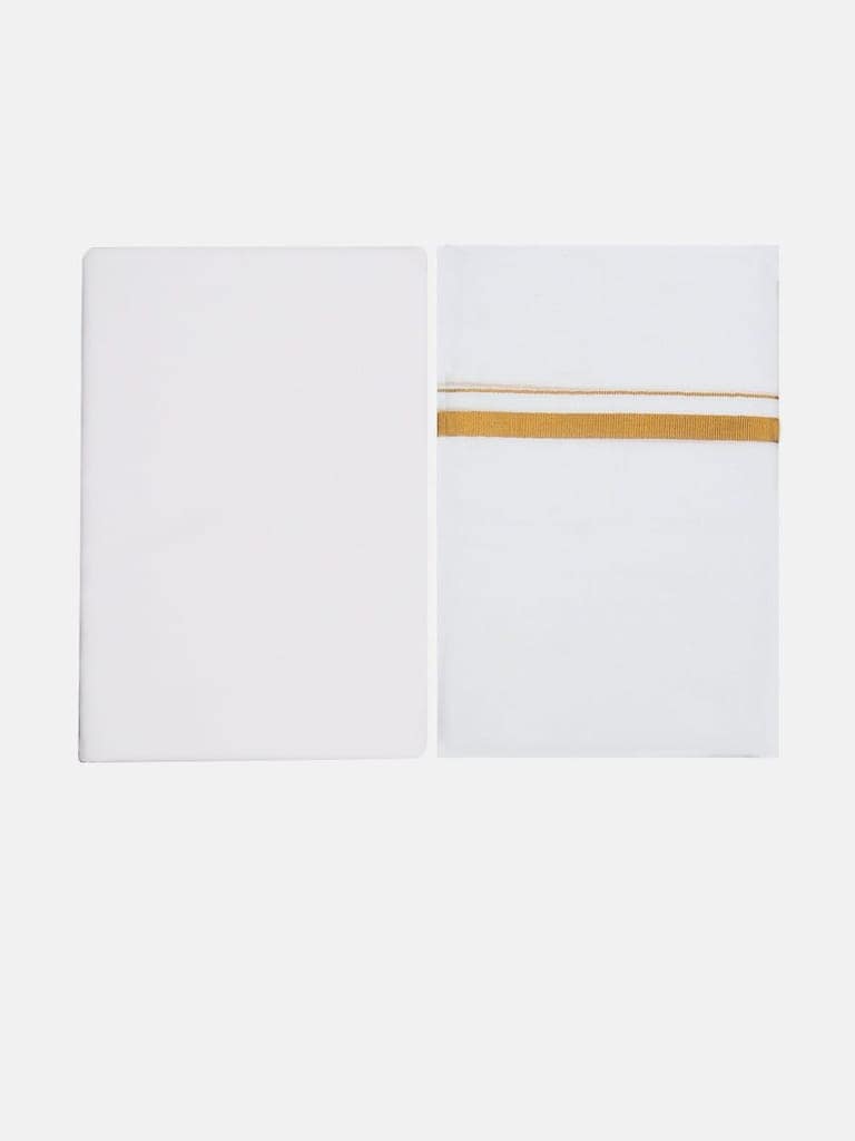 Mens Cotton White Shirt Bit with 1/2" Gold Jari Dhoti Combo Oscar