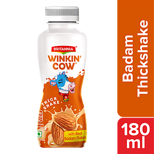 Britannia Winkin Cow Badam Milk Shake - Rich In Calcium, 180 ml Pet Bottle