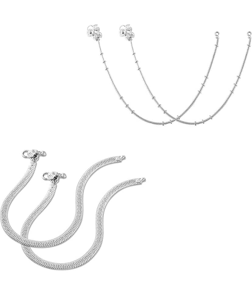 HEER COLLECTION - Silver Anklets ( Pack of 2 )