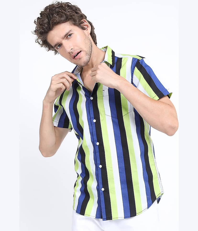 Ketch 100% Cotton Regular Fit Striped Half Sleeves Men's Casual Shirt - Blue ( Pack of 1 ) view 4